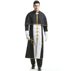 Costume de prêtre pour homme robe noire soutane romaine jeu de rôle fête Halloween