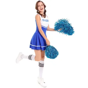 Costume de pom-pom girl femme sexy bleu blanc tenue de danse spectacle fete robe