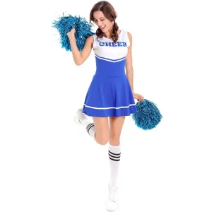 Costume de cheerleading sexy pour femme ensemble bleu blanc spectacle danse party.