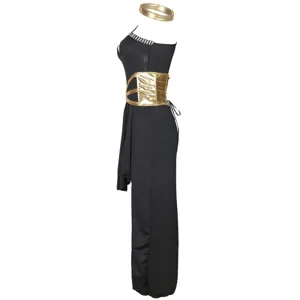 Medieval Greek goddess costume set, black long dress with gold corset and neck piece.