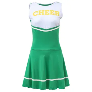 Green and white women cheerleader costume sleeveless dress party stage performance outfit