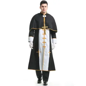Costume de prêtre noir et blanc homme robe romaine cosplay halloween fête tenue M-XL