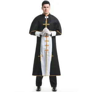 Déguisement de prêtre homme noir blanc robe romaine fête cosplay tenue pour halloween