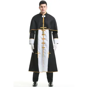 Costume de prêtre pour hommes robe noire romaine cosplay tenue de fête halloween