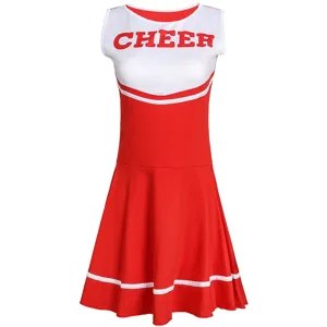 Women red white cheerleader costume sleeveless dress for stage performance party dance wear