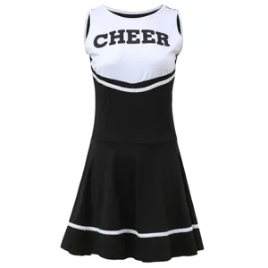 Sexy adult women black white cheerleading costume sleeveless party dance dress outfit