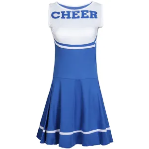 Blue white adult women sexy cheerleading dress sleeveless sport party dance costume uniform