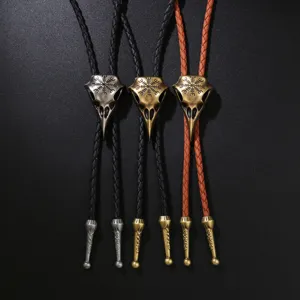 Vintage Punk Vogelschädel Bolo Krawatte Halskette Legierung Kunstleder Wikinger Kompass Anhänger Schmuck Für Männer Frauen