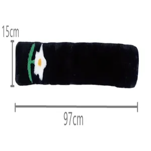 Soft black plush scarf featuring white cherry blossom design and 15x97cm dimensions