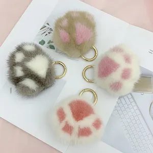 Schattig Pluche Kattenpoot Tassenhanger Kawaii Nep Nertsbont Sleutelhanger Vrouwen Auto Sleutelhouder Mode Accessoires Handtas Cadeau