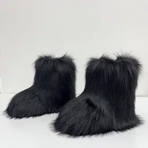 Schwarze Kinder-Schneestiefel aus Kunstpelz mit flauschigem Haar für den Winter