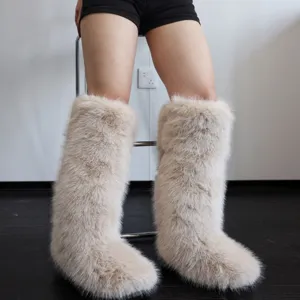 Jambières élégantes en fausse fourrure beige Y2K pour femmes accessoires de mode automne hiver