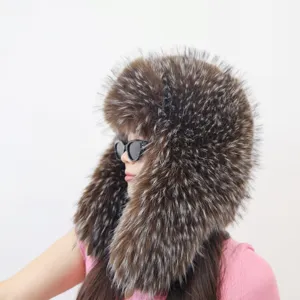 Close-up of a fluffy faux fur trapper hat in Y2K spicy girl style for winter fashion shoot