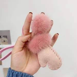 Cute Mink Fur Glove Keychain Bag Pendant Plush Ball Car Key Ring Fluffy Handbag Charm Korean Style Accessories