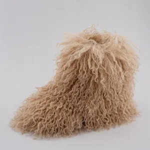 Bottes de neige chaudes pour enfants avec fausse fourrure bouclée beige