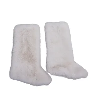 Jambières blanches Y2K en fausse fourrure pelucheuse pour femmes couvre-bottes