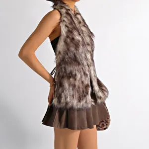 Detailed view of the faux fur halter top with a soft, textured finish and backless design