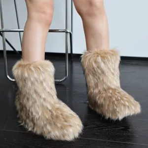 Stylish faux raccoon fur y2k fluffy snow boots for women warm plush winter outdoor boots