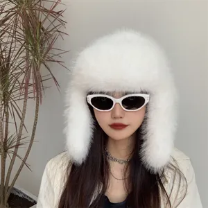 Winter Faux Fox Fur Ushanka Hat Thickened Plush Windproof Ear Protection Ski Cap