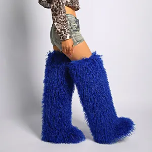 Botas de nieve por encima de la rodilla en piel sintética azul brillante, 72 cm