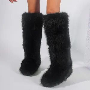 Women's High Knee Snow Boots Faux Fox Fur Winter Warm Y2K Long Furry Boots