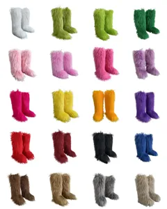 Vibrant collection of colorful faux fur knee-high snow boots for women in winter