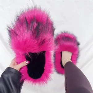 Damen Faux Waschbär Fell Plüsch Hausschuhe Dicke Sohle Warm Winter Indoor Outdoor Freizeitschuhe Y2K Punk Stil Pelzige Schuhe