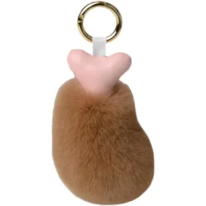 Soft brown fur chicken drumstick plush keychain with gold lobster clasp for bags