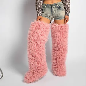 Botas de nieve de 72 cm de piel sintética rosa por encima de la rodilla para carnaval
