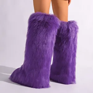 Bottes de neige hautes en fausse fourrure violette pour un confort et style hivernal