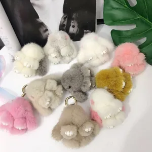 Group of colorful 8cm mink fur rabbit plush keychains in various soft shades