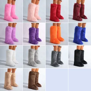 Bottes de neige hautes en fausse fourrure élégantes avec doublure chaude multicolore