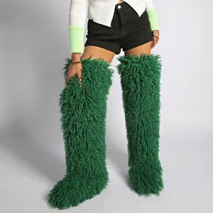 Botas mosqueteras de piel de cordero sintética verde de 72 cm para trajes de carnaval