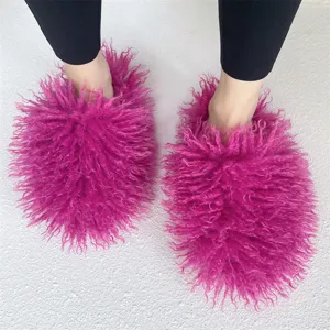 Vrouwen Kunst Mongolisch Bont Slippers Plat Casual Warm Huis Schoenen Pluizig Zacht Binnen Schoeisel Dagelijks