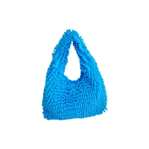 Sac fourre-tout bleu vif en peluche avec une texture douce de guimauve pour le quotidien