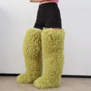 Botas por encima de la rodilla de 72 cm en piel de cordero sintética verde para carnavales