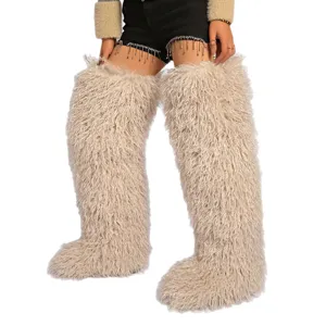 Botas de nieve de piel sintética de 72 cm, botas sobre la rodilla para trajes de festival