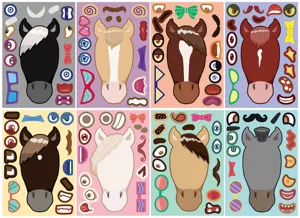 8 sheets cute cartoon horse puzzle stickers DIY face stickers creative decorative