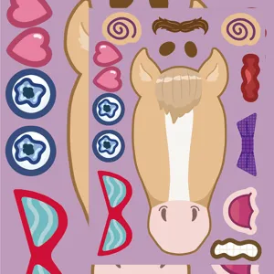 Cute cartoon horse DIY face sticker sheet for creative phone and desk decoration crafts.