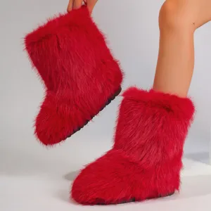 Bottes de Neige d'Hiver Y2K pour Femmes Fourrure Artificielle Moelleuse Bottes Mi-Mollet Semelle Épaisse Bottines Chaudes Mode