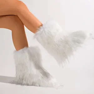 Botas de nieve de piel sintética blanca para mujer, estilo Y2K, foto de detalle