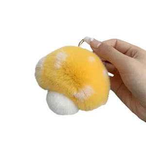 Cute mushroom plush keychain made of soft rex rabbit fur for bag decoration