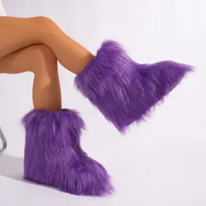 Bottes de neige en fausse fourrure violette tendance pour femmes style Y2K