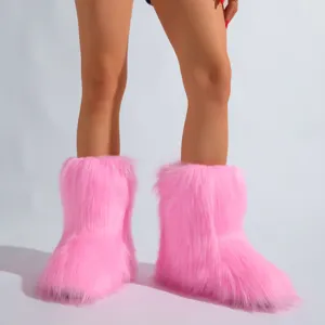 Détail sur mannequin de bottes de neige en fausse fourrure rose vif de style Y2K