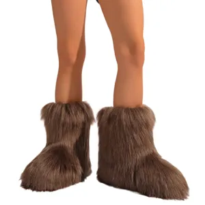 Bottes de neige en fausse fourrure marron au style Y2K élégant pour la mode d'hiver