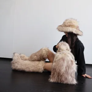 Detail view of Y2K style faux raccoon fur backpack with matching fluffy accessories