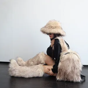 Fashionable Y2K style large faux raccoon fur backpack with premium plush texture detail