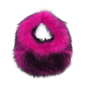 Fashionable hot pink and black faux fur hobo handbag for women, Y2K style plush carry bag.