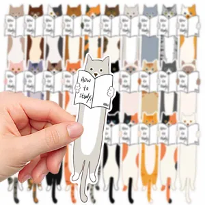 Cute cat reading bookmark set for students and book lovers, creative cartoon animal page markers.