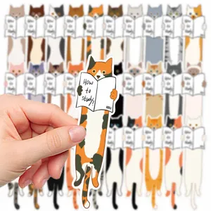 Cute cat reading bookmarks detail showing assorted cute kitten cartoon designs for students.